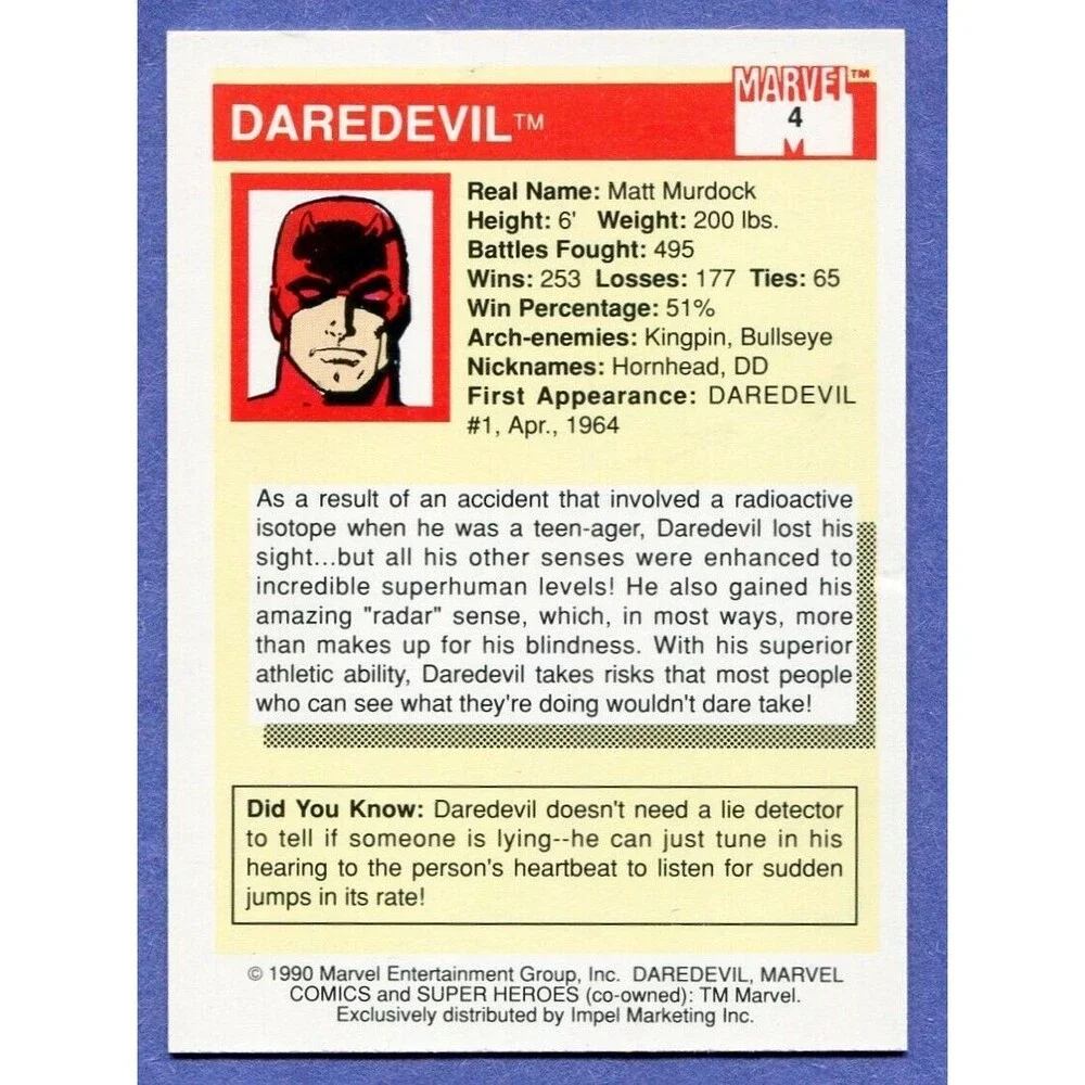 1990 Marvel Universe Card - #4 Daredevil